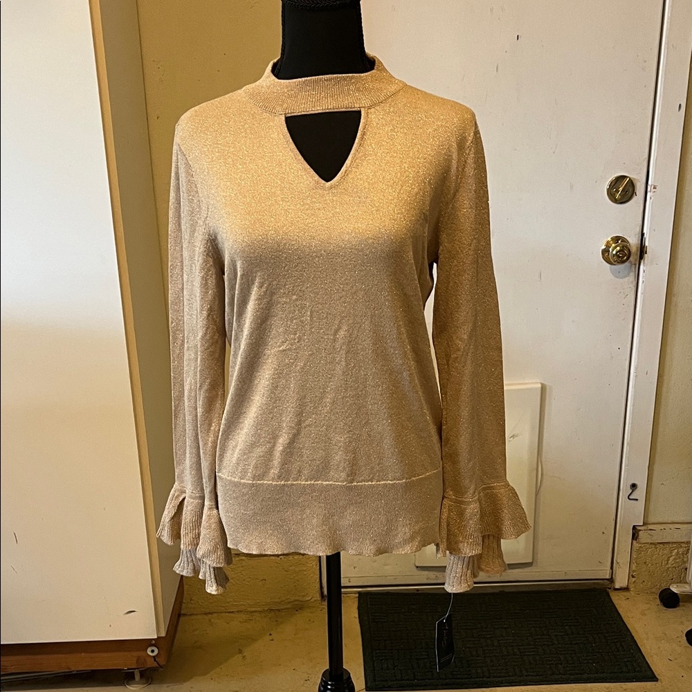 Thalia Sodi Gold Crew Neck Sweater